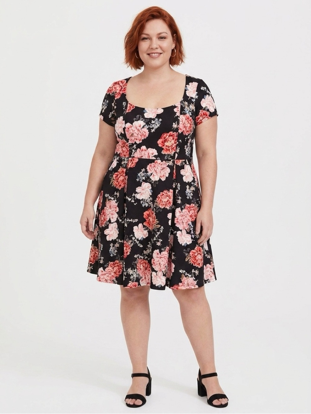 torrid Black Floral Scoop-Neck Fit & Flare Midi Dress